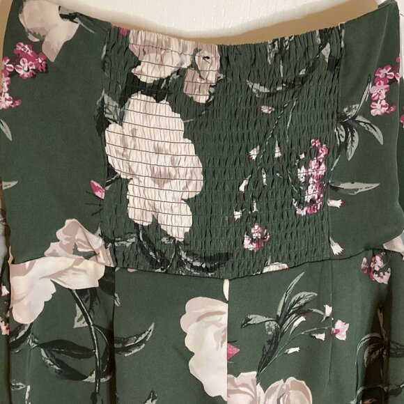 Dynamite Women's Sleeveless Strapless Green Floral Short Mini Romper Vacation - Picture 7 of 12